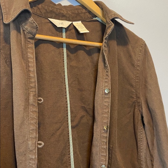J Jill Linen Blend Jacket Women’s Medium Brown Lightweight Hidden Button Coat - Picture 7 of 15